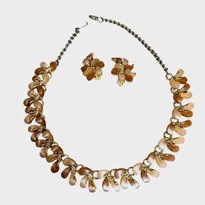 Vintage Thermoset Necklace & Earrings Set Gold & Brown